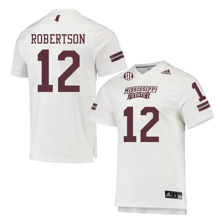 Men #12 Sawyer Robertson Mississippi State Bulldogs College Football Jerseys Sale-White